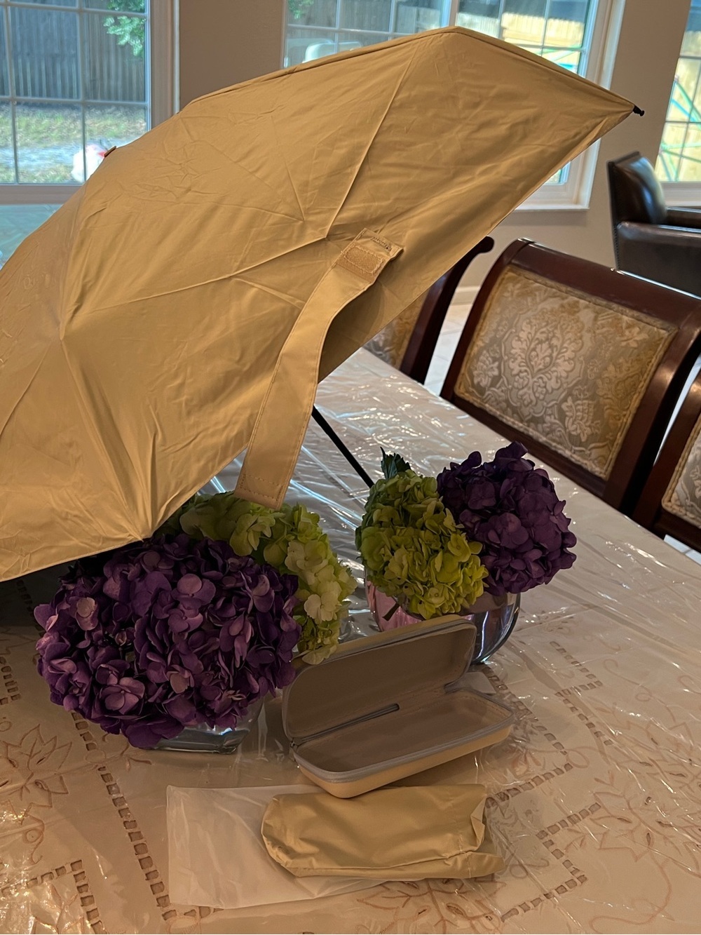 Compact Cream Umbrella with Carry Case